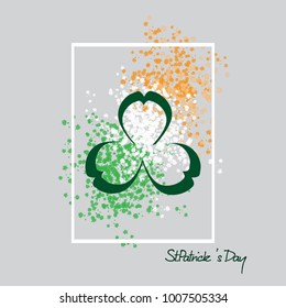 St.Patrick 's Day. A silhouette of a clover leaf on a background of an abstract flag. Vector illustration.