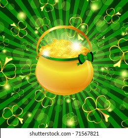 St.Patrick theme: golden pot over green background