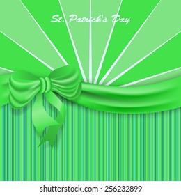 St.Patricks background with a green satin ribbon and bow. Vector illustration. 