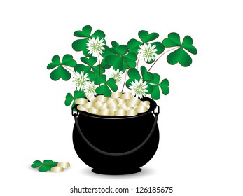 St.Patrick's cauldron with golden money and clover