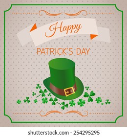 St.Patrick's Day abstract background with clover leaves and leprechaun hat.