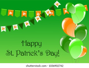 St.Patrick's Day background with green, orange and white  flags and balloons