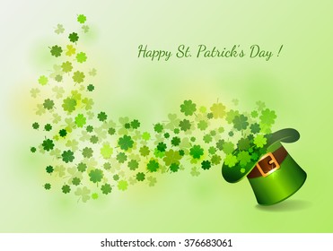 St.Patrick's Day background with hat and clover. Modern design for greeting cards, postcards, banners, poster, flyer. Vector illustration