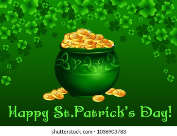 
St.Patrick's Day background with a pot full of coins