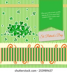 St.Patrick's Day background in scrapbook style with clover leaves and decorative elements