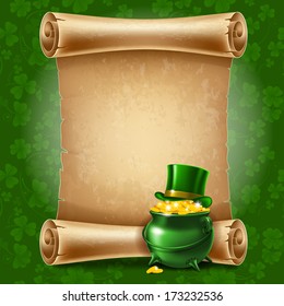 St.Patrick's Day background with vintage scroll paper. Vector illustration 