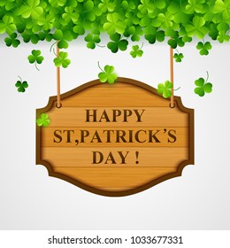 St.Patrick's Day Background with wooden sign . Vector illustration