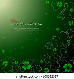 St.Patrick's Day background,Green shamrock with light on black,Vector illustration for greeting card,poster,banner