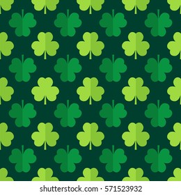 St.Patrick's Day clover, shamrock leaves seamless pattern background.
