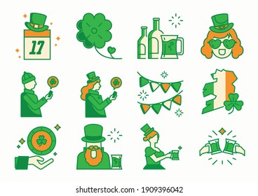 St.Patrick's day colorline icon with clover and celebratione party graphic element