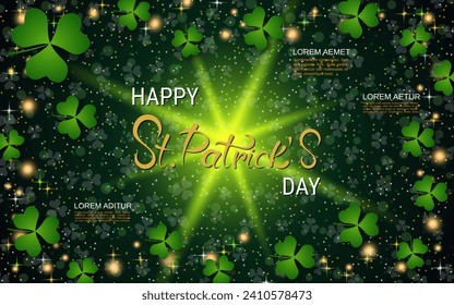 St.Patrick's Day elegant vector illustration. Green background with colorful clover leaves