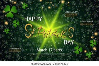 St.Patrick's Day elegant vector illustration. Green background with colorful clover leaves