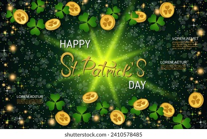 St.Patrick's Day elegant vector illustration. Green background with colorful clover leaves