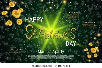 St.Patrick's Day elegant vector illustration. Green background with colorful clover leaves