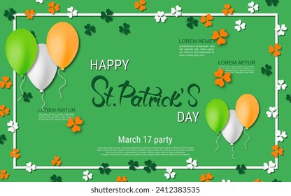 St.Patrick's Day elegant vector illustration. Green background with colorful clover leaves