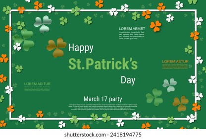 St.Patrick's Day elegant vector illustration. Green background with clover leaves and design elements