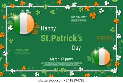St.Patrick's Day elegant vector illustration. Green background with clover leaves and design elements