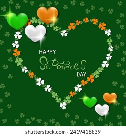 St.Patrick's Day elegant vector illustration. Green background with clover leaves and design elements