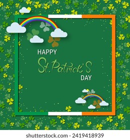 St.Patrick's Day elegant vector illustration. Green background with clover leaves and design elements