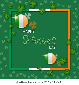 St.Patrick's Day elegant vector illustration. Green background with clover leaves and design elements