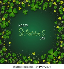 St.Patrick's Day elegant vector illustration. Green background with clover leaves and design elements