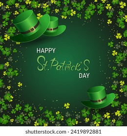 St.Patrick's Day elegant vector illustration. Green background with clover leaves and design elements