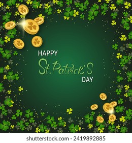 St.Patrick's Day elegant vector illustration. Green background with clover leaves and design elements