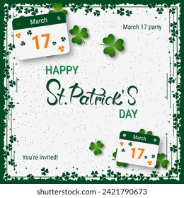 St.Patrick's Day elegant vector illustration. White background with clover leaves and design elements
