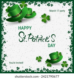 St.Patrick's Day elegant vector illustration. White background with clover leaves and design elements