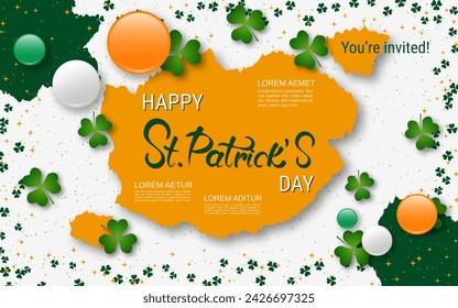 St.Patrick's Day elegant vector illustration. White background with clover leaves and design elements