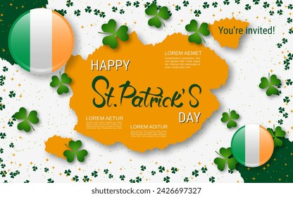 St.Patrick's Day elegant vector illustration. White background with clover leaves and design elements