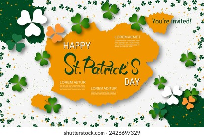 St.Patrick's Day elegant vector illustration. White background with clover leaves and design elements