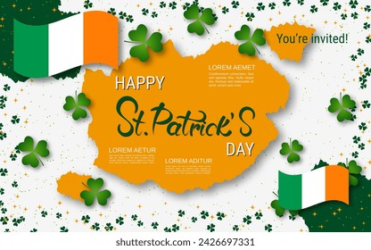St.Patrick's Day elegant vector illustration. White background with clover leaves and design elements
