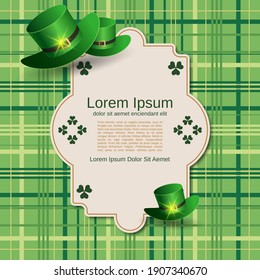 grün gedeckter Vektor-Hintergrund des St.Patrick's Day mit Koboboldhüten und Rahmen