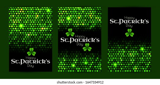 St'Patrick's Day green sequins flyer collection with shamrock and light.