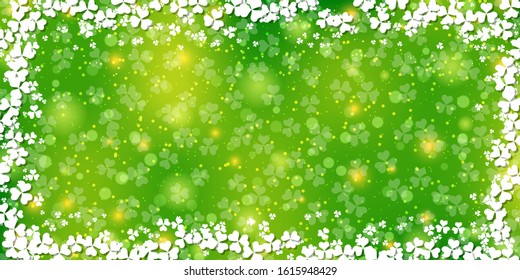 St.Patrick's Day green vector background with clover leaves and bokeh effect