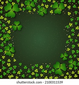 St.Patrick's Day green vector background with clover leaves
