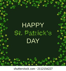 St.Patrick's Day green vector background with clover leaves