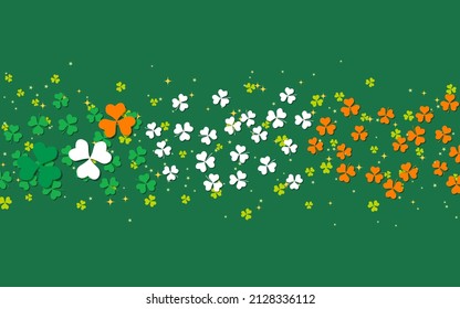 St.Patrick's Day green vector background with colorful clover leaves