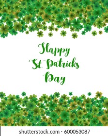 St.Patrick's Day lettering typography with green leaf clover. 