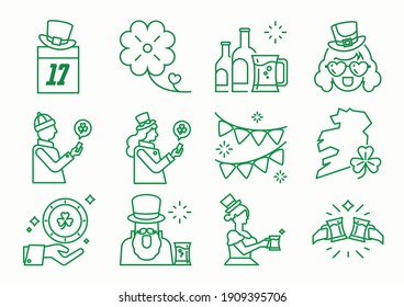 St.Patrick's day line icon with clover and celebratione party graphic element