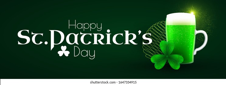 St'Patrick's Day poster template with shamrock, clover leaf,beer mug and light.