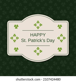 St.Patrick's Day retro style green vector background with elegant frame