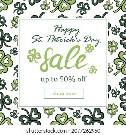 St.Patrick's day sale square background for advertising, banners, leaflets and flyers. Vector illustration.