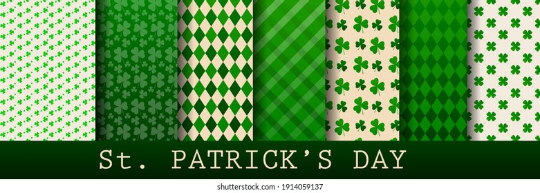 St.patricks day seamless pattern background set with green leaves of clover