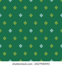 St.Patrick's Day seamless pattern with colorful shamrocks on green background. Perfect for wallpaper, gift paper, greeting cards. Vector illustration