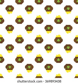 St.Patrick's Day Seamless Patterns with Polka Dot, Diagonal Stripes and Clover Perfect for wallpapers, pattern fills,greeting cards St. Patrick's day background in green colors. Seamless pattern