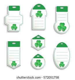 St.Patrick's Day shamrock Label paper 3D white green vector