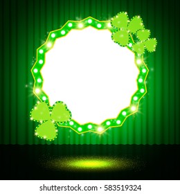 St.Patrick's Day with shining Shamrock on curtain background. Vector illustration