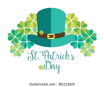 St.Patrick's Day traditional Ireland holiday: green hat and shamrock illustration vector